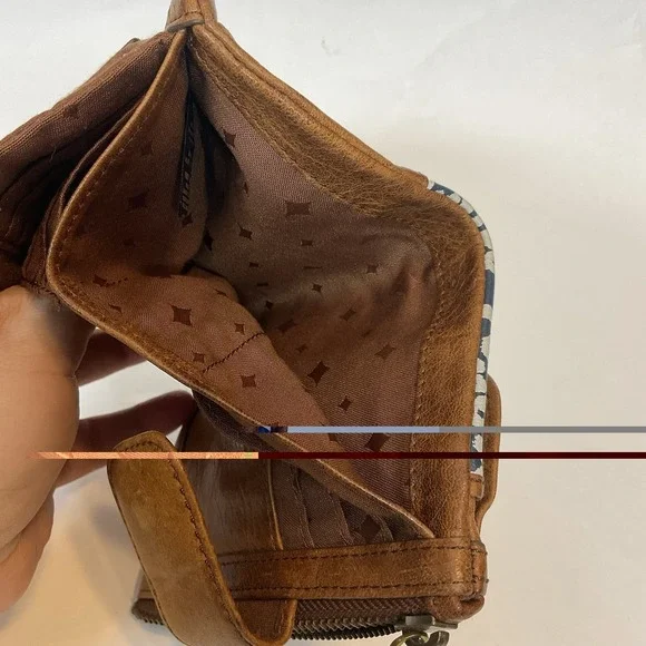 Vintage Fossil Mini Card Holder Coin Wallet Patchwork Brown Leather - Picture 11 of 13